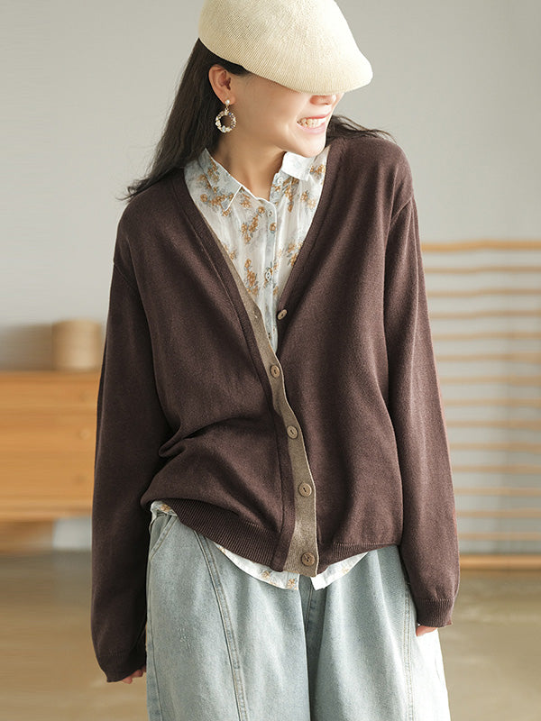Simple Contrast Color Long Sleeves Cardigan Top