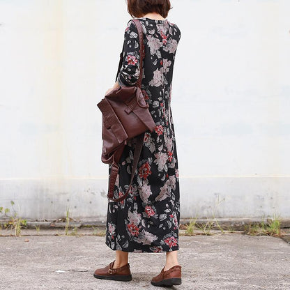Retro Beautiful Flower Print Casual Loose Dress