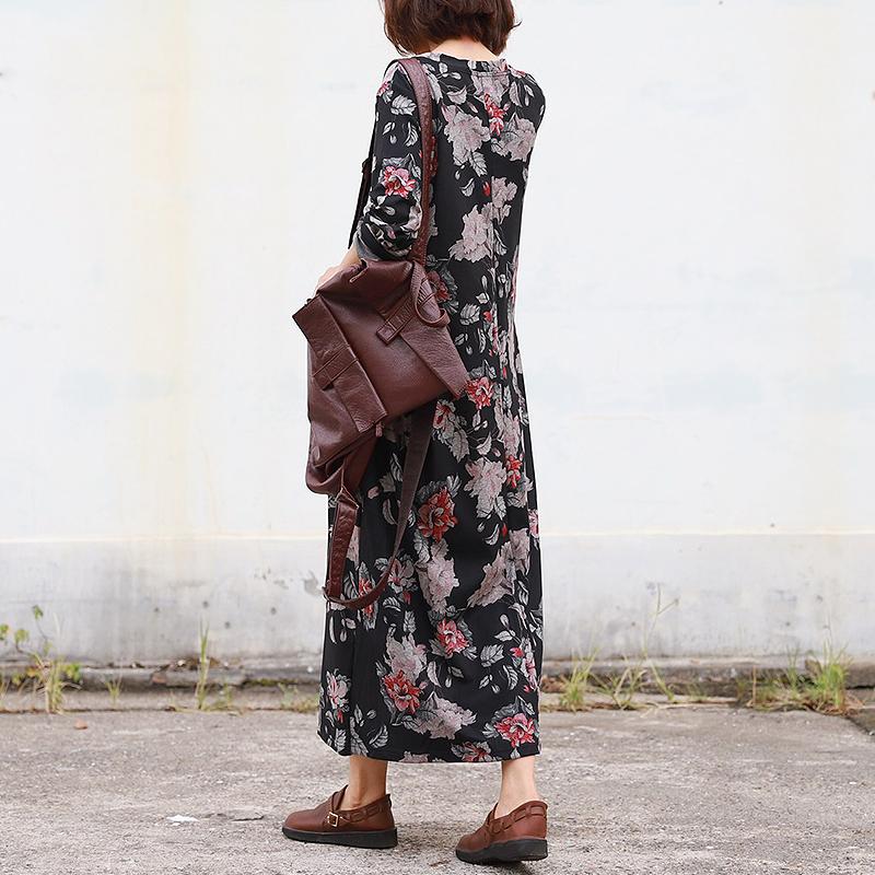 Buykud Retro Beautiful Flower Print Casual Loose Dress