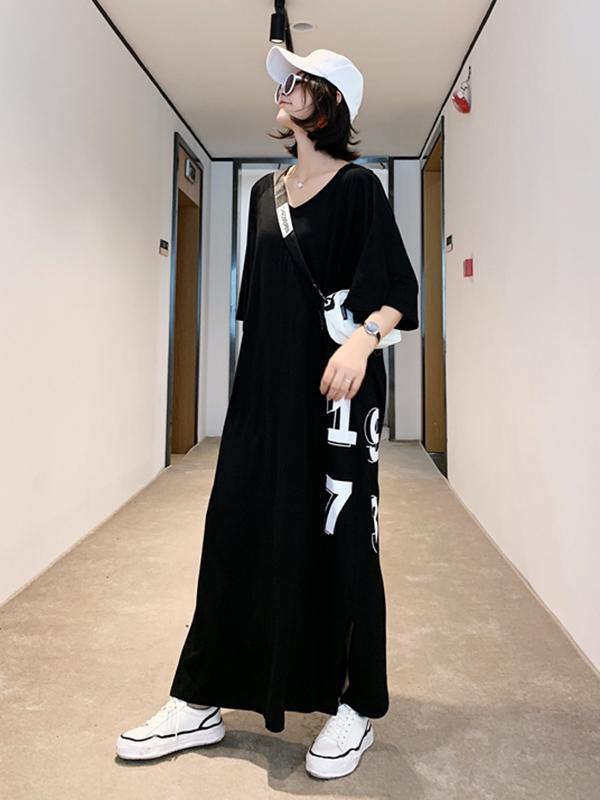 Original Letter Printed Split-Side Dress