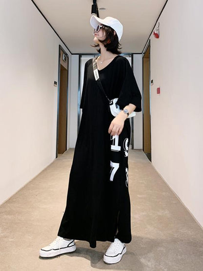 Original Letter Printed Split-Side Dress