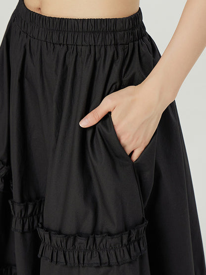 Casual Ruffled Loose Solid Color Skirts