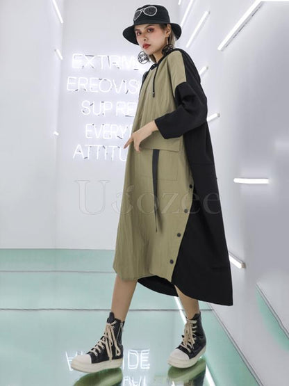 Casual Split-joint Long Hoodie Dress