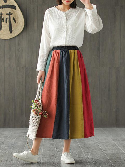 Split-joint Rainbow Loose Skirt Bottom