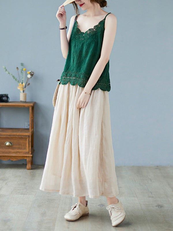 Original Solid Sleeveless Lace&Hollow V-Neck Vest