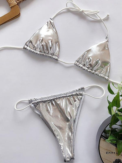 Triangles Bandage Gilding Split Type Bikini Swimsuit