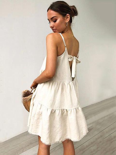 Simple Loose Ruffled Solid Mini Dresses