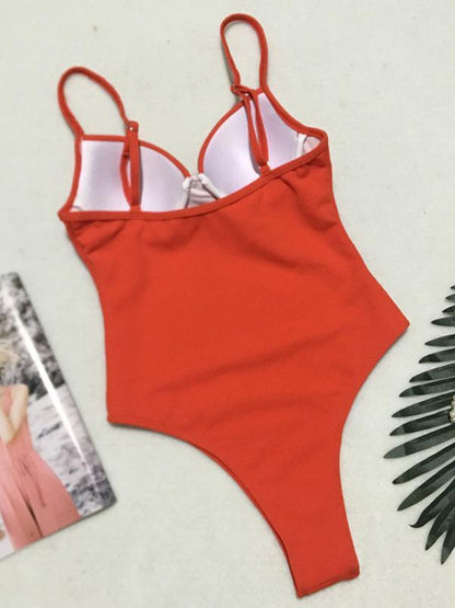 Plain Ribbed One-piece Swimwear