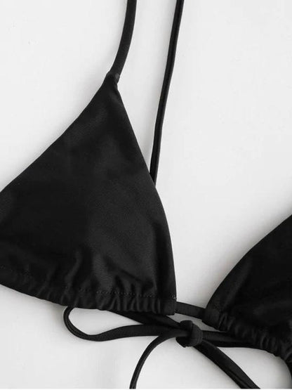 Solid Color Bandage Three-Piece Bikini Swimsuit