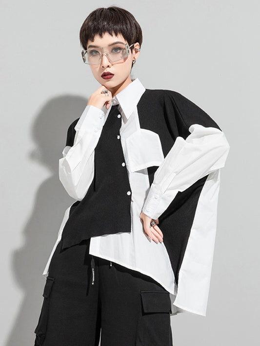 Stylish Asymmetric Split-Joint High-Low Irregular Clipping Split-Back Blouse