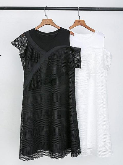Original Split-joint Asymmetric Grid Short Dress