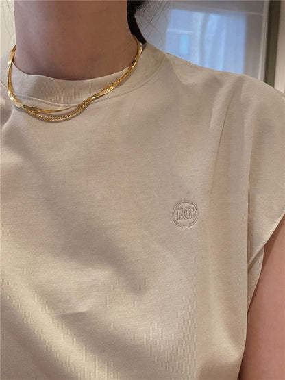 Simple Solid Color Round-Neck Cap-Sleeve Vest T-Shirt Tops