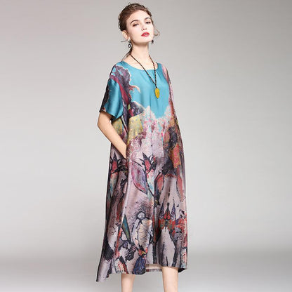 Elegant Lady Print Loose Summer Dress