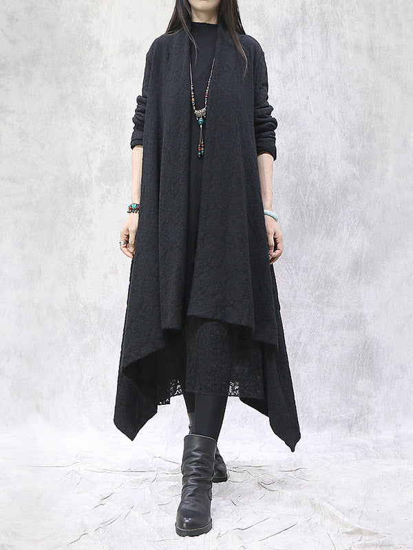 Artistic Retro Irregular Solid Color Split-Joint With Pocket Long Sleeves Cardigan Outwear