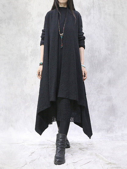 Artistic Retro Irregular Solid Color Split-Joint With Pocket Long Sleeves Cardigan Outwear