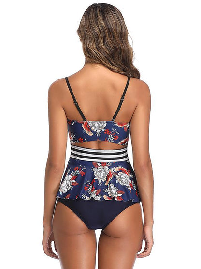 Flower Printed Bandeau Tankini Swimsuit