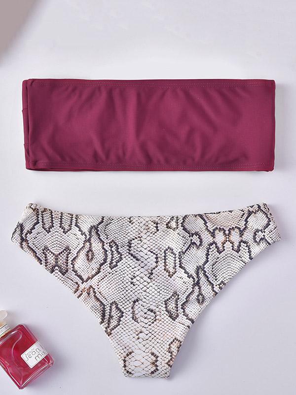 Snake-Print Split Bikini Swimsuit