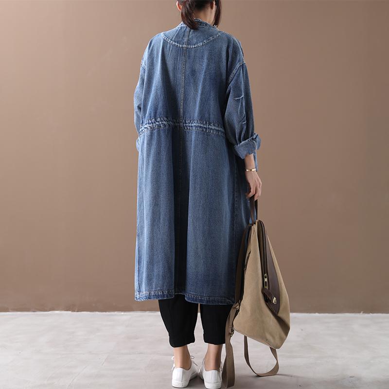 Buykud Spring Autumn Casual Solid Color Zipper Denim Coat