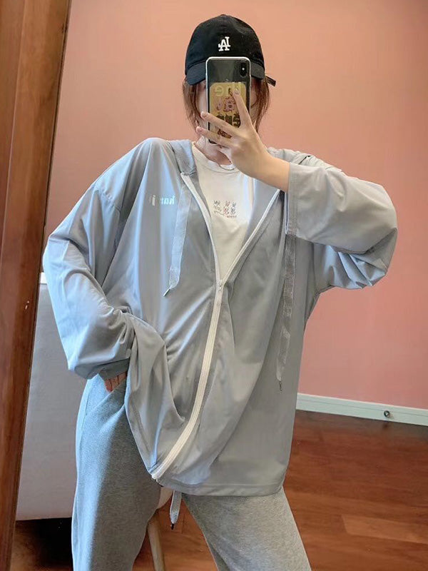 Leisure Solid Color Zipper Hooded Sun-Protection Outerwear