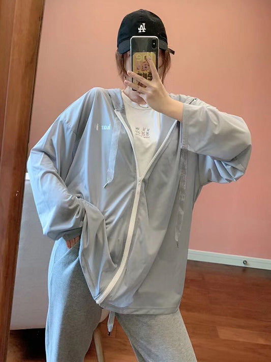 Leisure Solid Color Zipper Hooded Sun-Protection Outerwear
