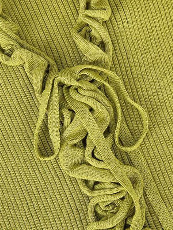 V-Neck Flared Sleeves Lotus Leaf Edge Knitting Blouse