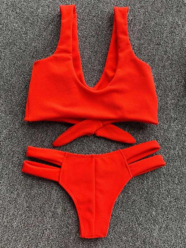 Solid Color Bikini Swimsuit