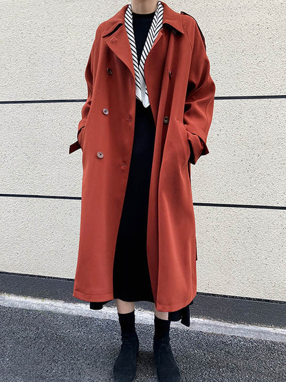 Chic Solid Color Buttoned Tied Notched Collar Long Sleeves Trench Coat