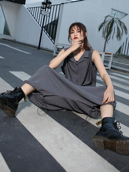 LOOSE HIGH-LOW LAPEL SLEEVELESS VEST&HAREM PANTS SUITS