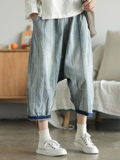 Retro Striped Wide-leg Jeans Pants