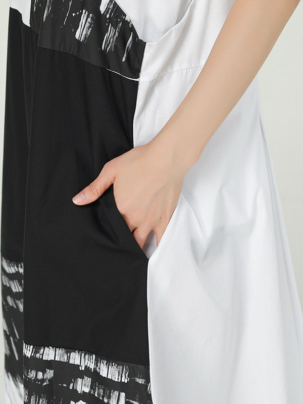 Stylish Irregular Graffiti Printed Split-Joint Strap Dress