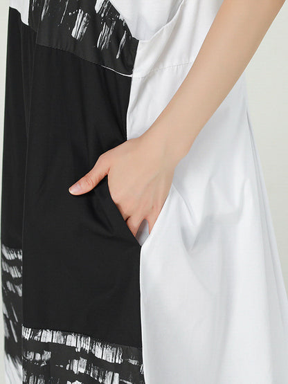 Stylish Irregular Graffiti Printed Split-Joint Strap Dress