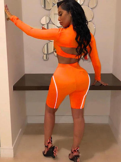 Hollow Cropped Buckle Tees And Shorts Suits