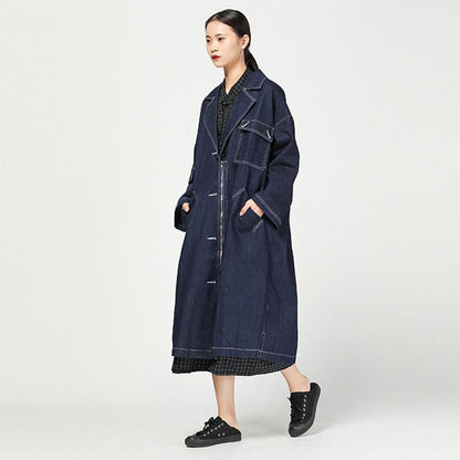 Fashion Autumn Vintage Solid Long Sleeve Denim Coat