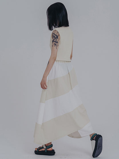 Simple Drawstring Waisted Contrast Color A-Line Skirt