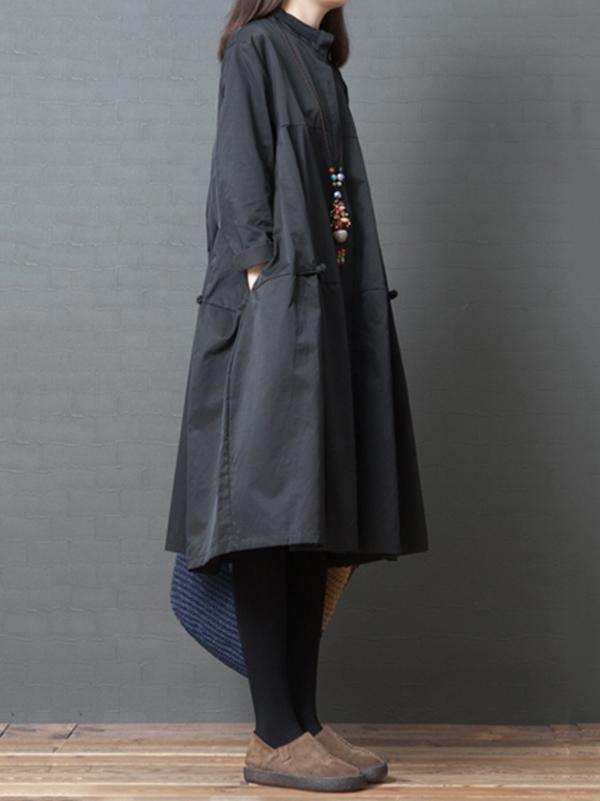 Plus Size Loose Solid Shirt Midi Dresses
