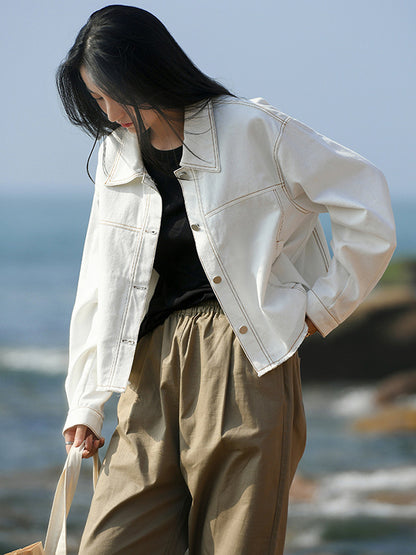 Casual Loose Long Sleeves Buttoned Solid Color Lapel Collar Jackets&Coats