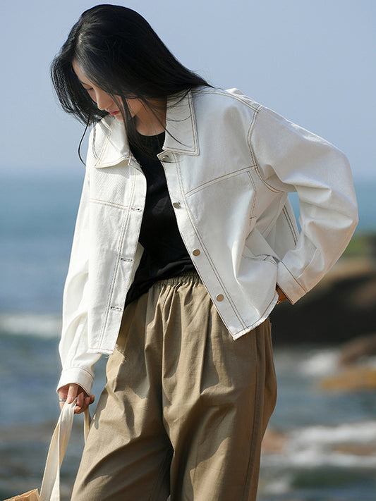 Casual Loose Long Sleeves Buttoned Solid Color Lapel Collar Jackets&Coats