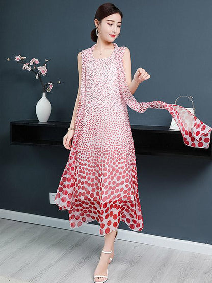 Loose Polka-Dot Printed Sleeveless Dress
