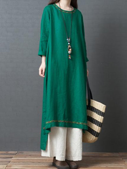 Solid Round-neck Loose Long Dress
