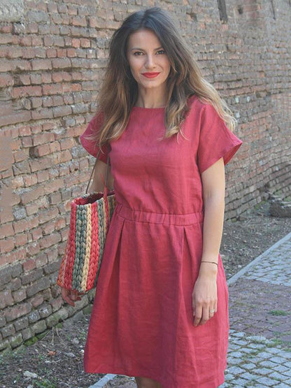 2 Colors Elastic Waist Midi Dress