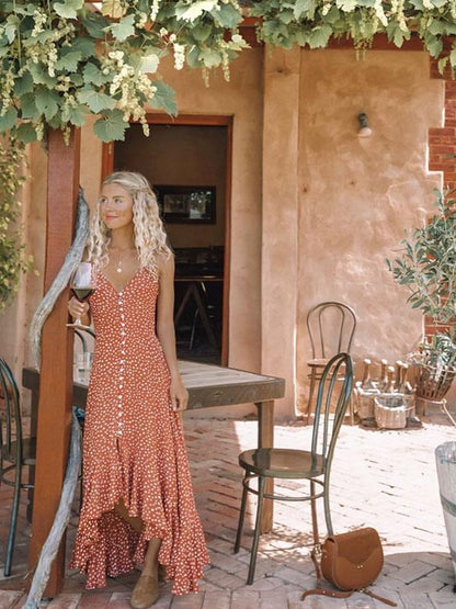 Polka-Dot Spaghetti-neck Maxi Dress