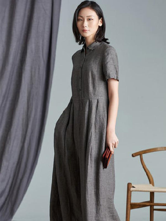 Elegant Linen Slim Long Dress