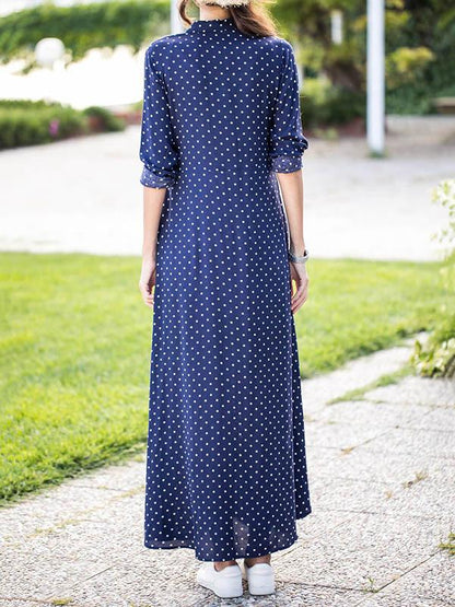 Polka-dot V-neck Long Sleeves Maxi Dress