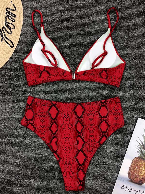 Snakeskin Printed High Waist Bikini Swimsuit