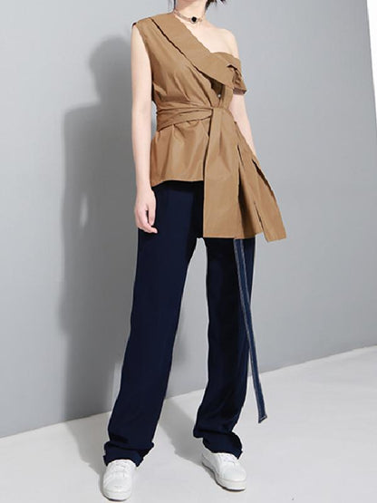 Bow-embellished Bandage Asymmetric Blouse