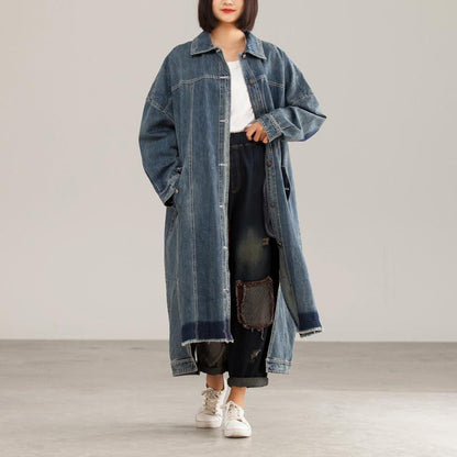 Denim Character Loose Burrs BF Style Slit Coat