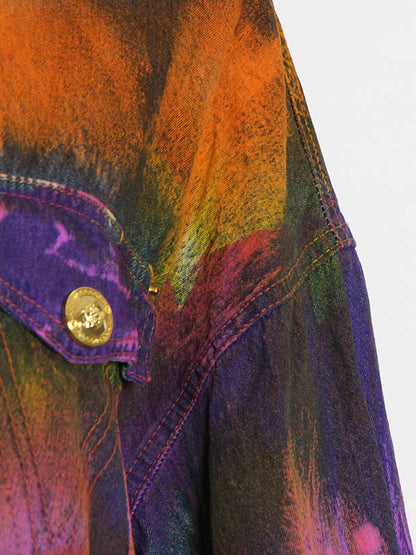 Fashion Denim Tie-Dyed Long Sleeves Buttoned Outerwear
