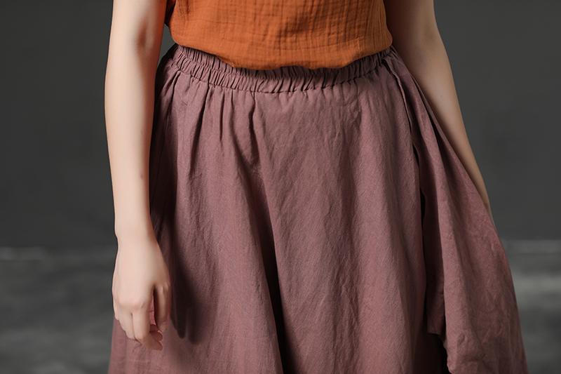 Casual Red Irregular Hem Linen Women Skirt