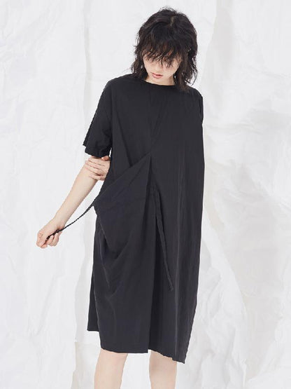 Simple Black Lace-up Split-joint Short Dress