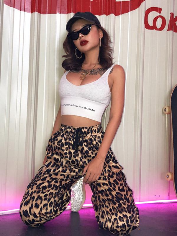 Leopard Printed Wide Leg Athletic Pants